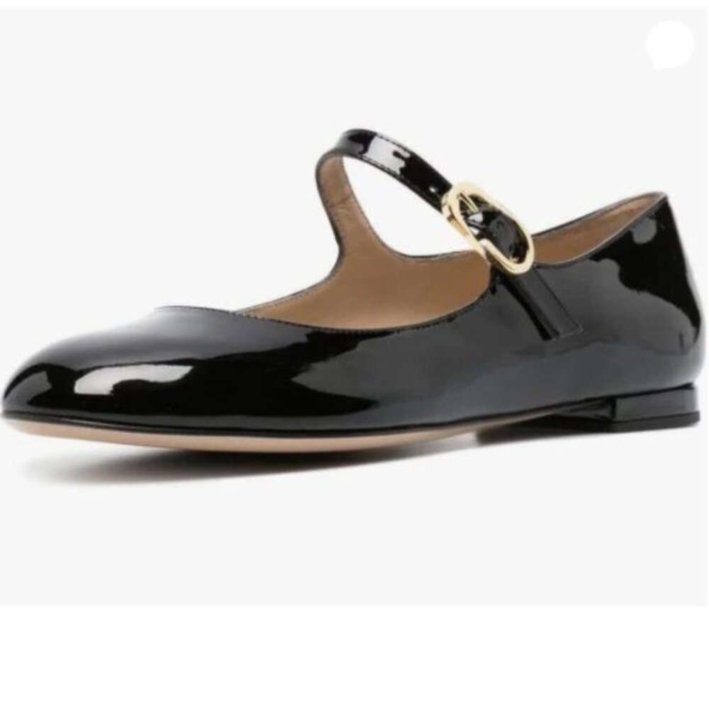 FYS Women Round Toe Mary Janes Cute Slim Strap Ballet Flats Comfy Black Shoes